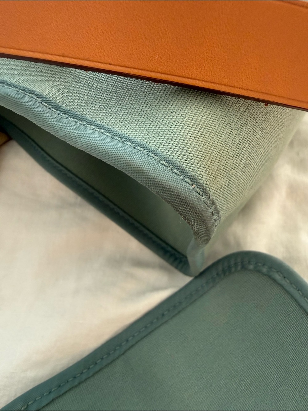 HERMES Herbag Zip 31 Hand Bag Canvas Leather 2way Green Palladium Authentic - Picture 14 of 16